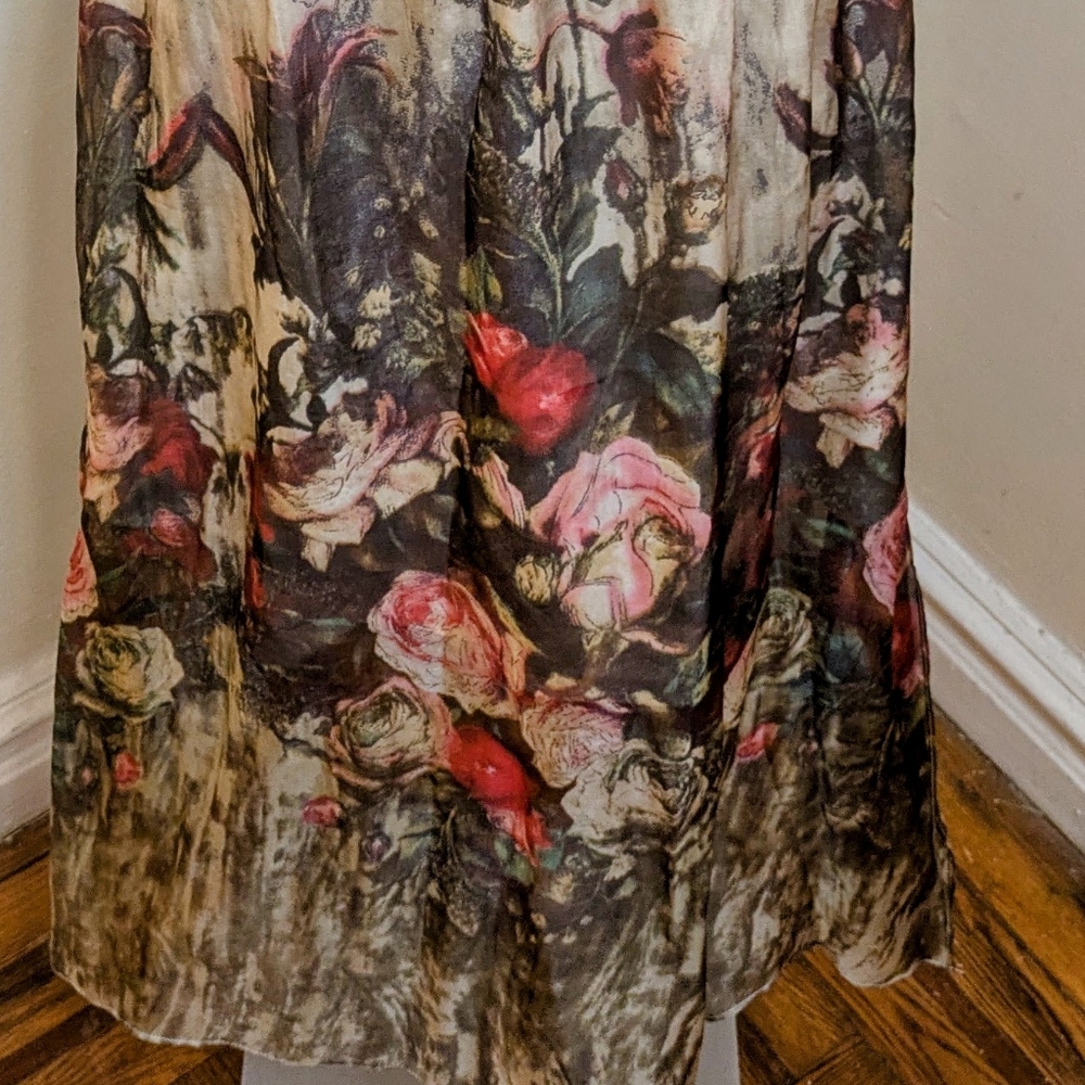 Queen Mulock Floral Silk Midi Rose Print Dress - Size S - Picture 3 of 14